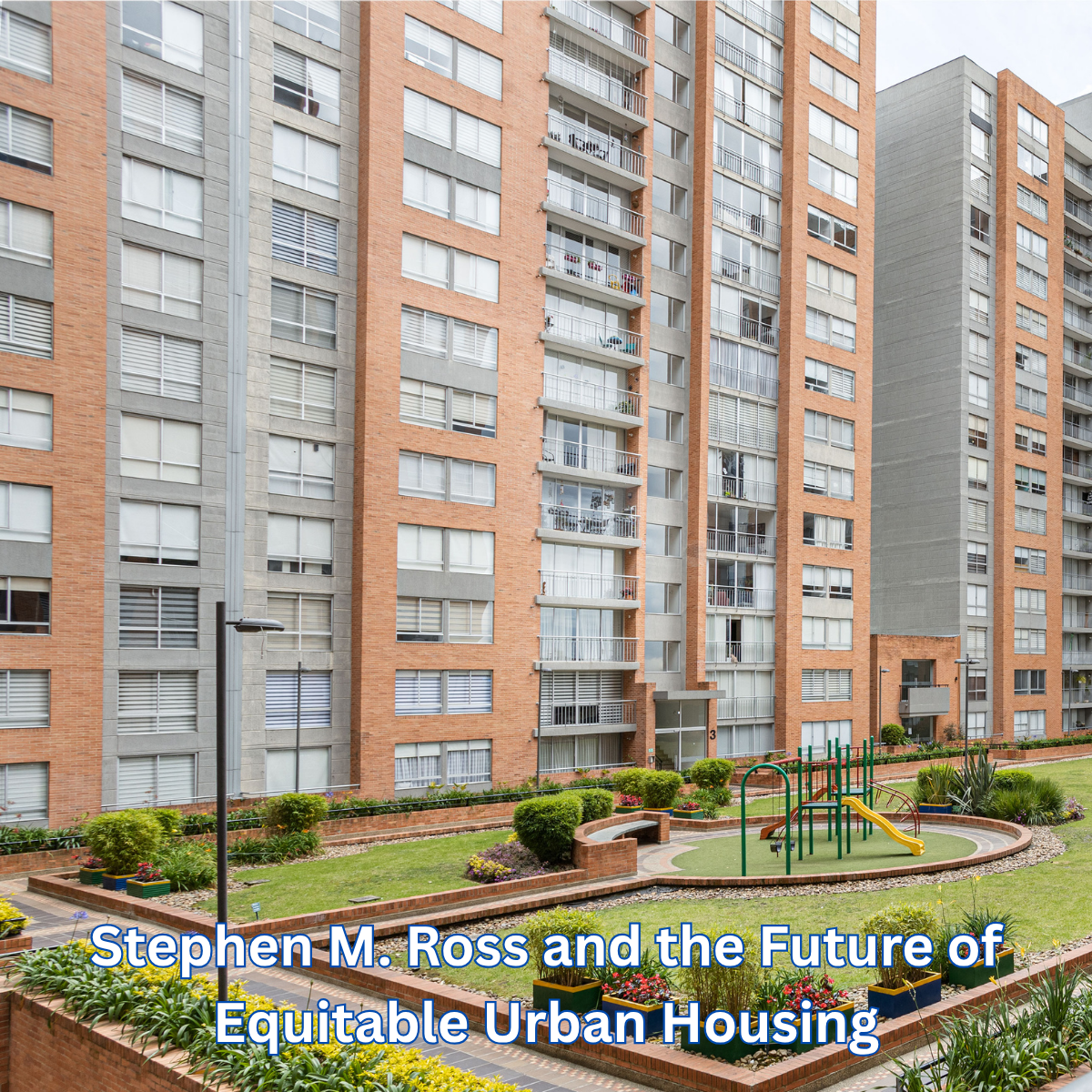 Affordable apartment complex with a green courtyard and playground, highlighting inclusive urban living.